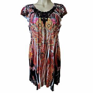 CATO A-Line Flutter Sleeve Dress‎ Women XL Multicolor Paisley Casual Boho Slinky
